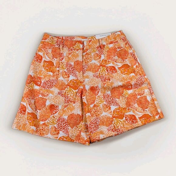 LOFT Pants - LOFT Peyton Shorts 8 Orange White Seashell Linen Blend Pleated Summer